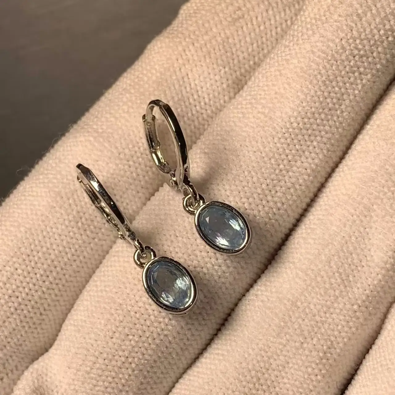 Natural Aquamarine Stud Earrings For Women Stainless Steel Vintage Femme Gift Prevent Allergy Fine Jewelry