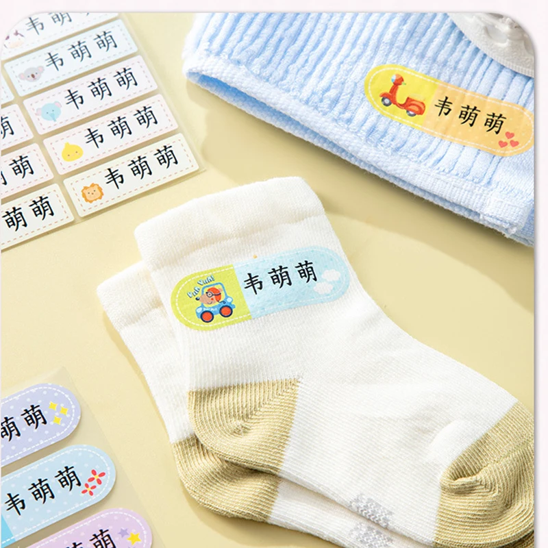 30pcs 사용자 정의 다림질 레이블 의류에 대 한 개인화 된 이름 스티커 어린이 이름 태그 학교 레이블 Kawaii 무지개 이름 태그