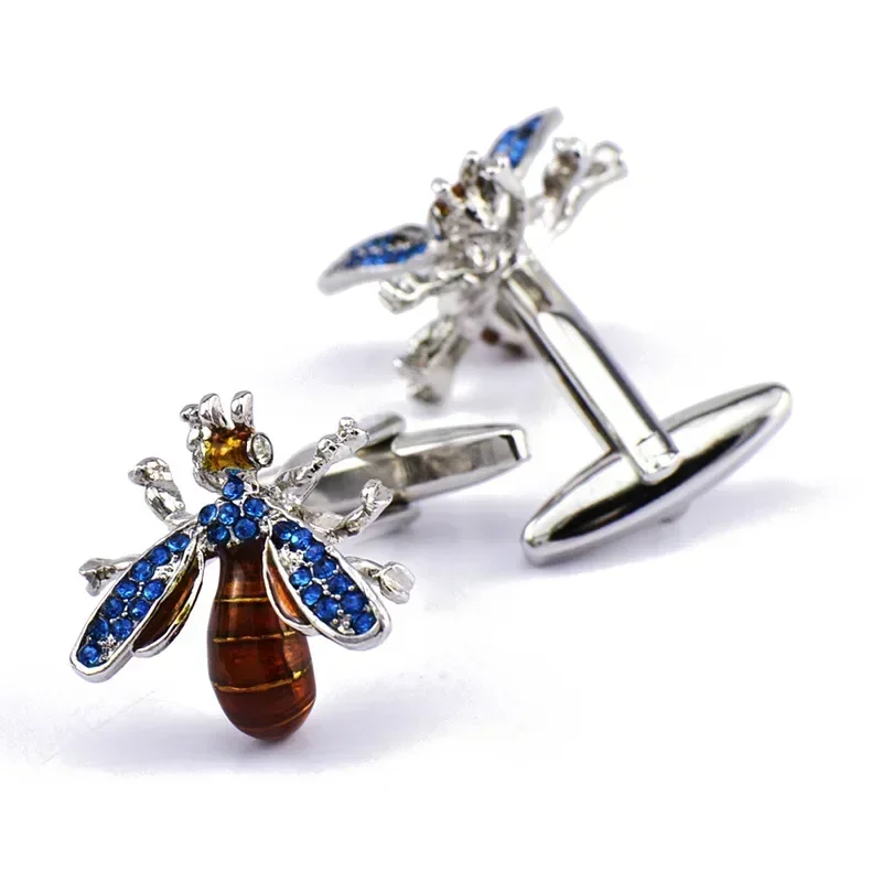 Gemelli ape Accessori per personalità alla moda quotidiana da uomo di alta qualità Smalto di cristallo blu Camicie francesi Gemelli da lavoro Regali - Image 4