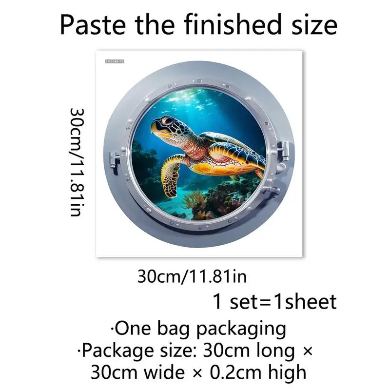 Wall Submarine Sticker Wall Decals Fake Window 3D Stickers Undersea World Creative Fake Submarine Toilet Decal Multifunctional