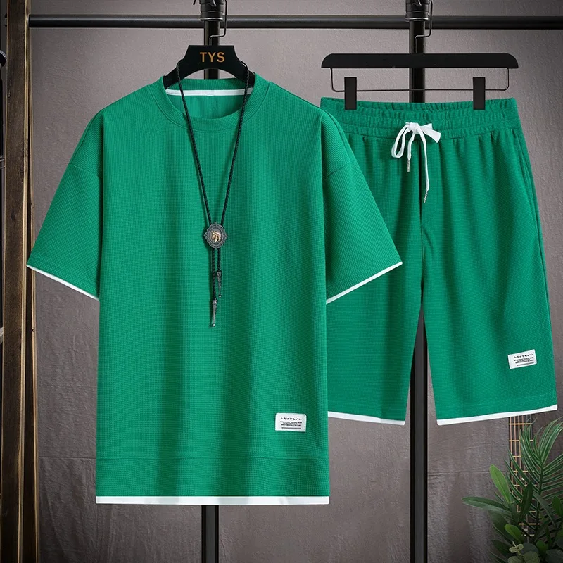 Summer Sports Set Men's Versatile Loose Plus Fat Plus Breathable T-shirt Shorts Casual Set Tracksuit