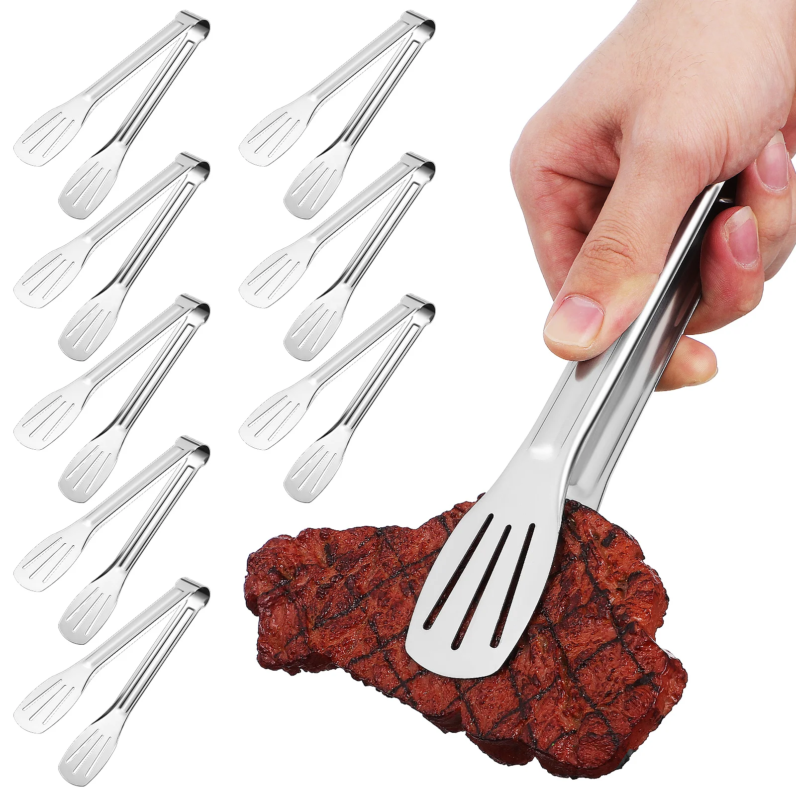 

8 Pcs Stainless Steel Grill Tongs For Serving Food Kitchen Utensils Grilling Pasta Metal