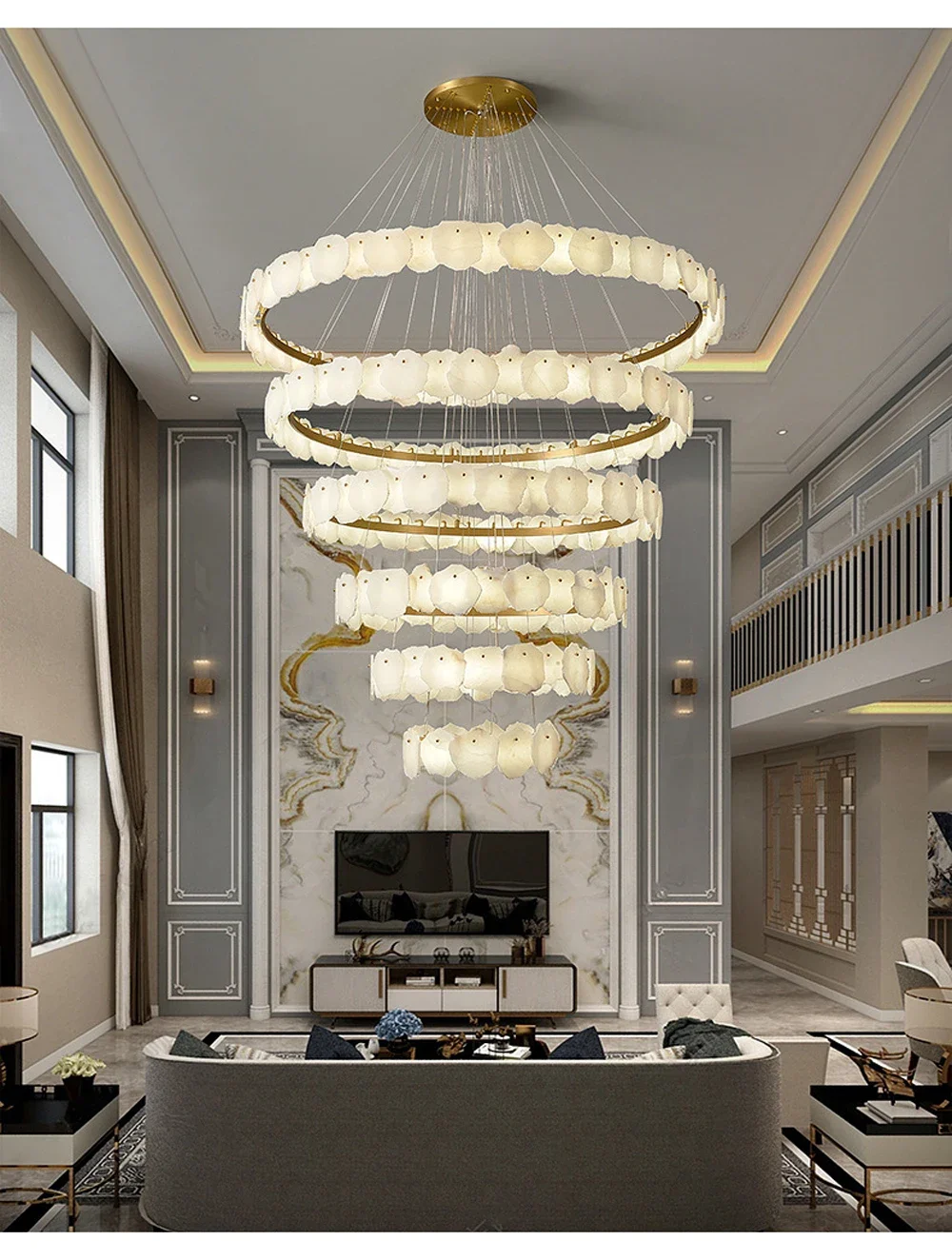 Description Picture 5 of itemLight luxury natural marble living room pendant light all copper modern Chinese style pendant light glossy household hanging