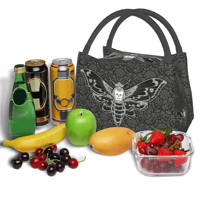 Gothic Death Moth Resuable Lunch Box Women Waterproof Cooler Thermal Food Insulated Occult Witchcraft Lunch Bag Picnic Bags