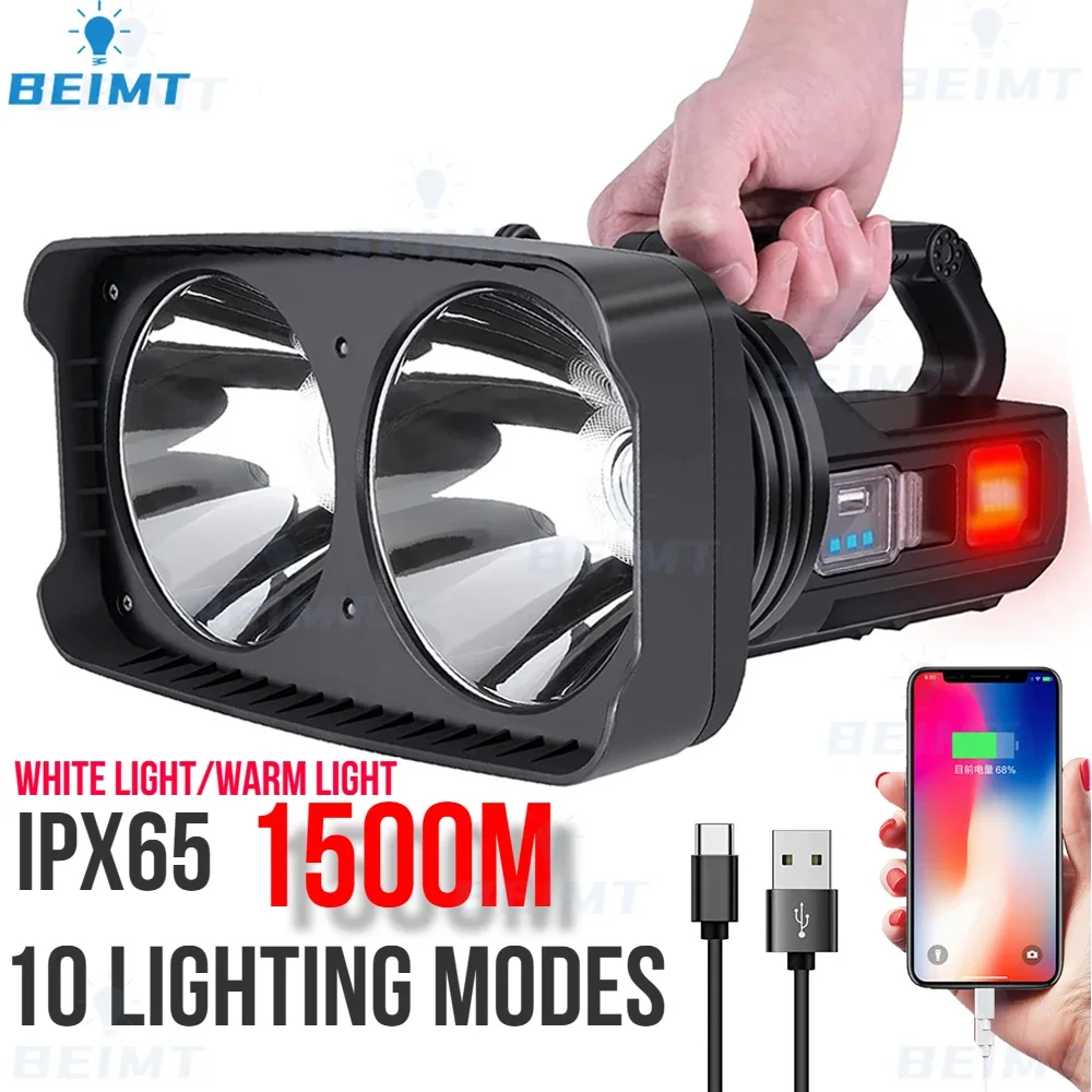 2XHP50SuperBrightLEDCampingSpotlightFishingFlashlightswith
