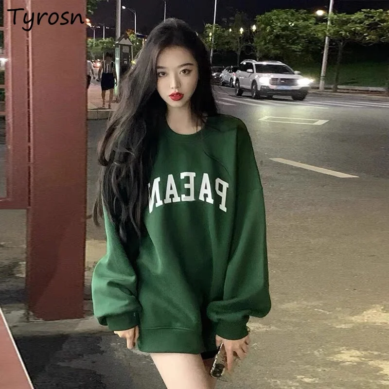 

Harajuku O-neck Hoodies Women Fashion Bf Thickening Tops Chic Loose Letter Printing All-match Females High Street Thicker Retro