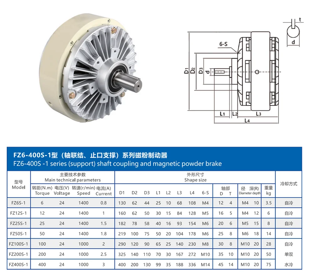 FZ12S-1 Single-Axis Magnetic Powder Brake, FZ12A-1, 12N.m Axial Tension Controller