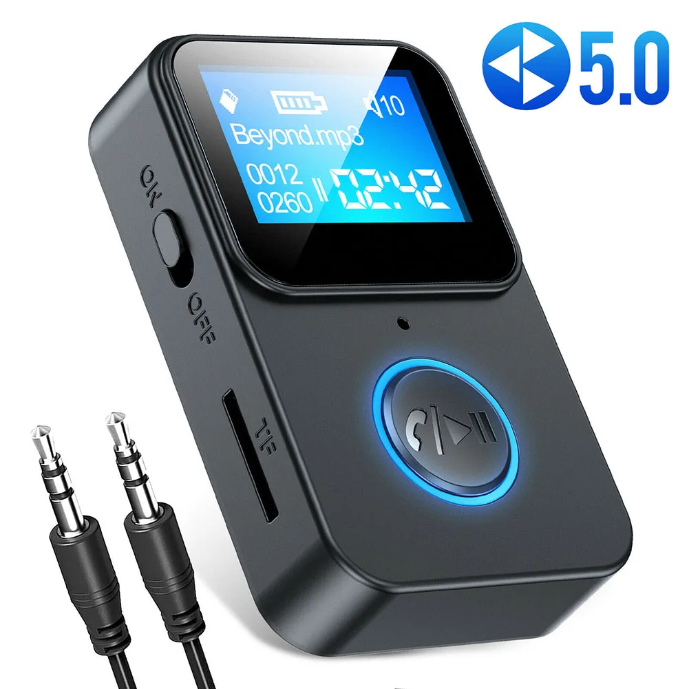 Bluetooth Audio Adapter Bluetooth MP3 Receiver Bluetooth Music Player C33 Wireless Bluetooth-compatible 5.0 Audio Receiver 3.5mm Aux Audio Music Adapter with Screen Display