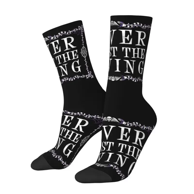 

Fun Men's Never Trust The Living Dress Socks Unisex Warm Comfortable 3D Printed Goth Occult Halloween Witch Quote Crew Socks