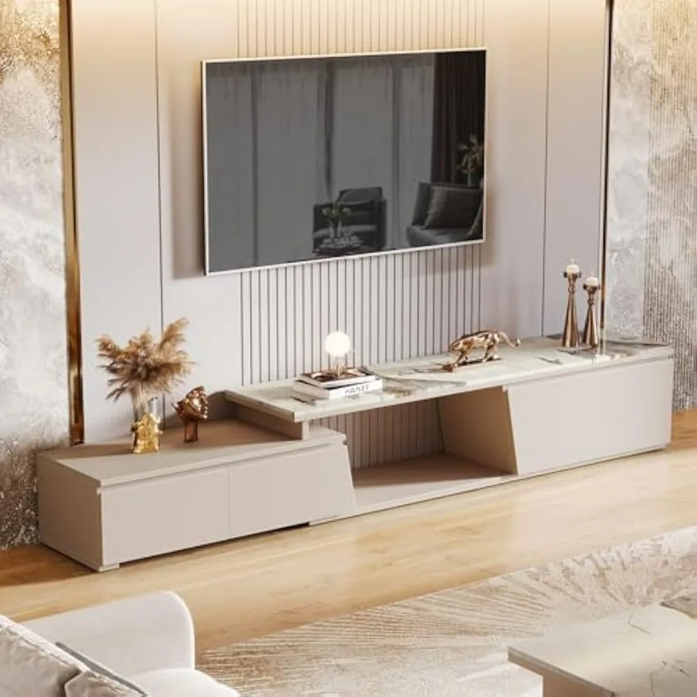 Extendable TV Stand for TVs Up to 100", Modern Entertainment Center with 3 Drawers Storage, Faux Marble Media Console for Livin 6