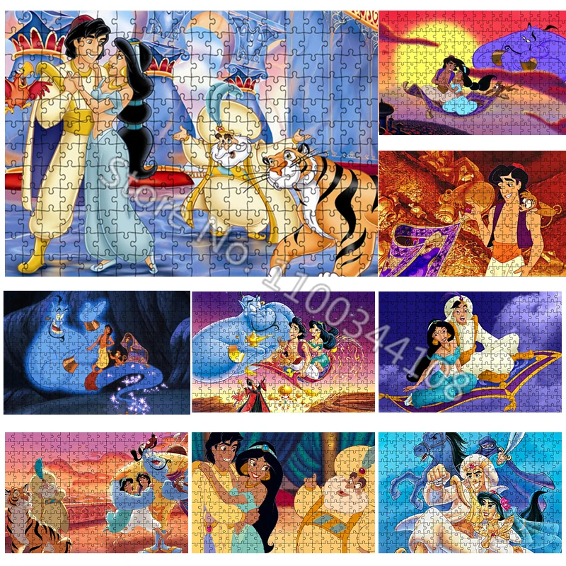 

300/500/1000 Pcs Aladdin's Lamp Jigsaw Puzzles Disney Princess Jasmine Puzzle Adults Decompressing Toys Handmade Gift Home Decor
