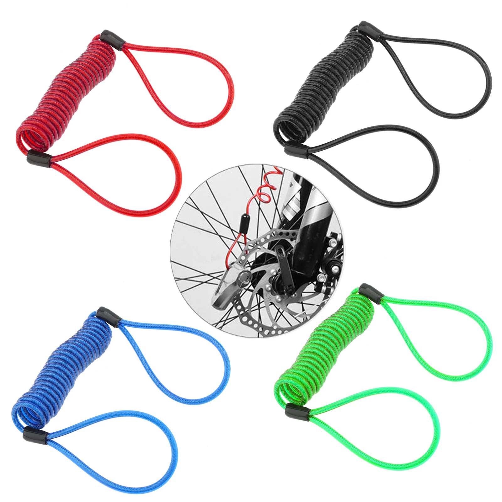 4pcs Security Motorcycle Wheel Brake Disc Lock Reminder Spring Cable for Motorbike Scooter Portable Anti-Theft Safety Lock Cable portable tire air pump digital 150 psi rechargeable air compressor tire inflator with preset pressure auto stop emergency light temperature display multifunction air pump for car motorbike bicycle basketball