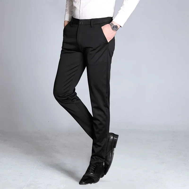 Business Pants Suit Pants Men Pants Extra Long Dress Pants For Tall Men Business Plus Size 44 46 Formal Straight Black Loose Dark Blue Office Work Male Trousers