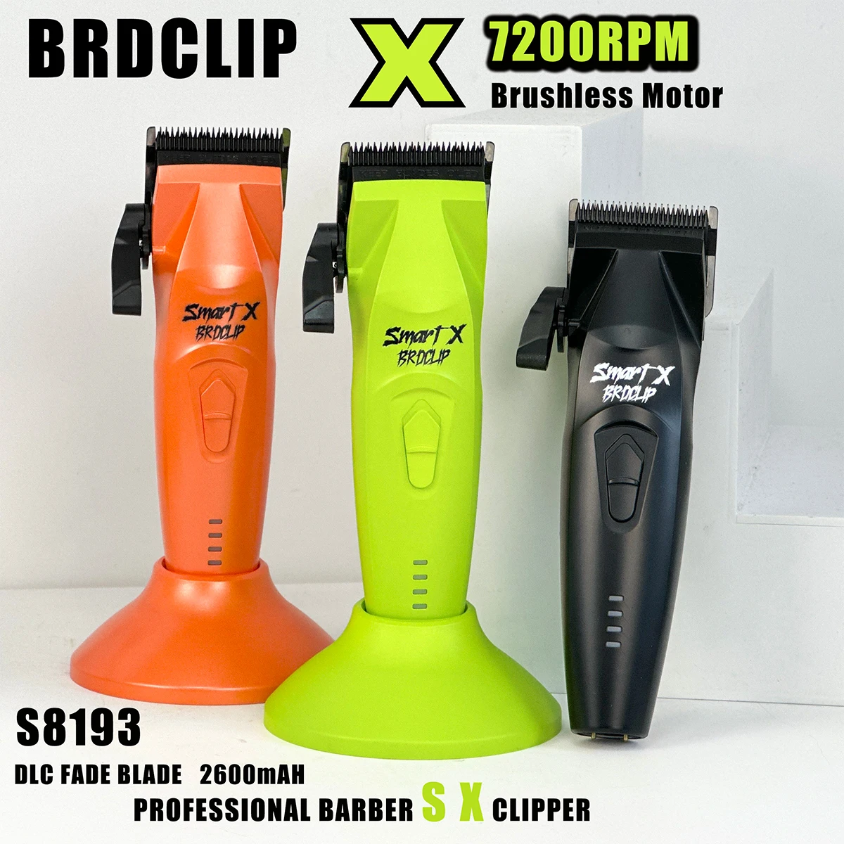 BRDCLIP X 7200RPM Brushless Motor Professional  Hair Clipper DLC FADE Blade Charging Base Barber Electric Trimmer S8193