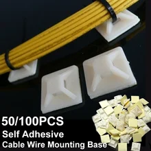 

50-200PCS/Set White Cable Base Mounts 2cmx2cm Self Adhesive Cable Wire Zip Tie Mounts Bases Wall Holder Fixing Seat Clamps