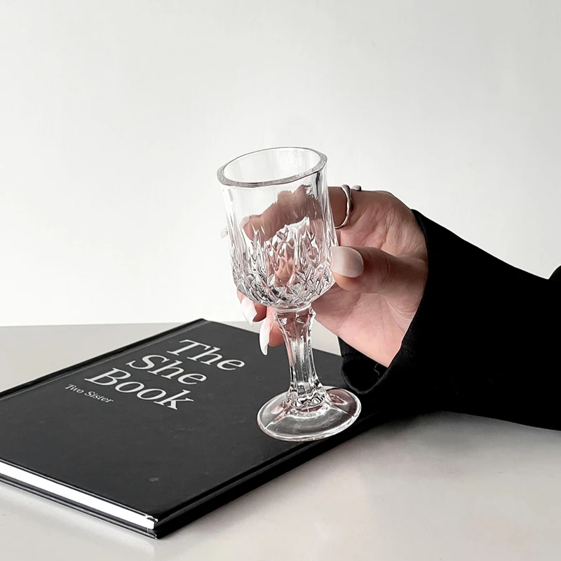 European Style Diamond Glass Cup Shot Glasses Cups Retro Mini Tall White Wine Glass Wine Shot Glasses Cup Drinkware Accessories