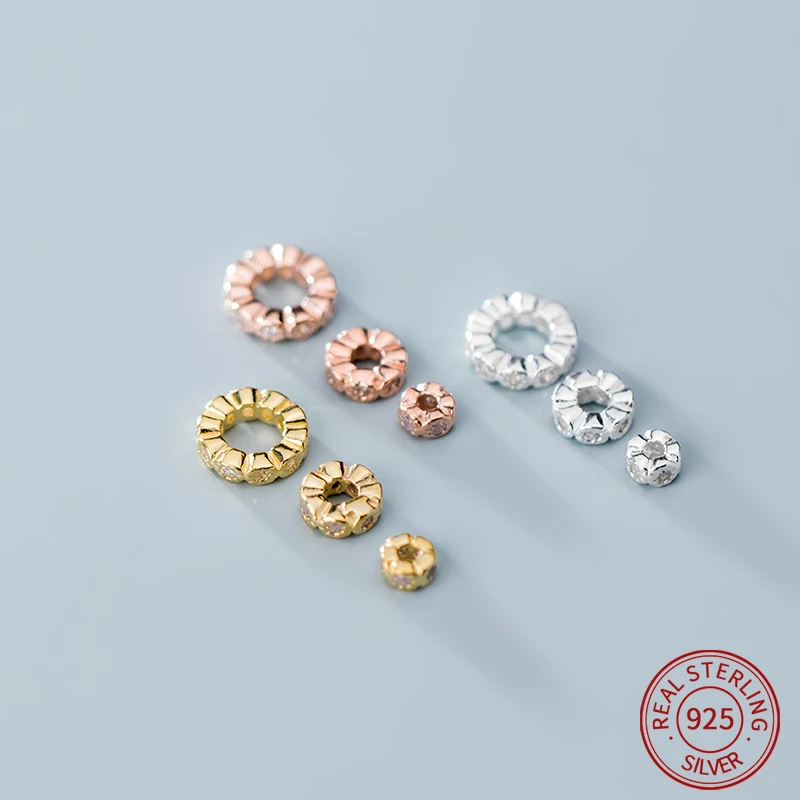

S925 sterling silver zircon spacer flat flower beads for bracelet findings jewelry making design accessories