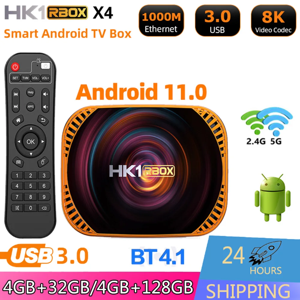 HK1 RBOX X4S 4GB + 128GB Android 11 Amlogic S905X4 8K Smart TV Box Wifi