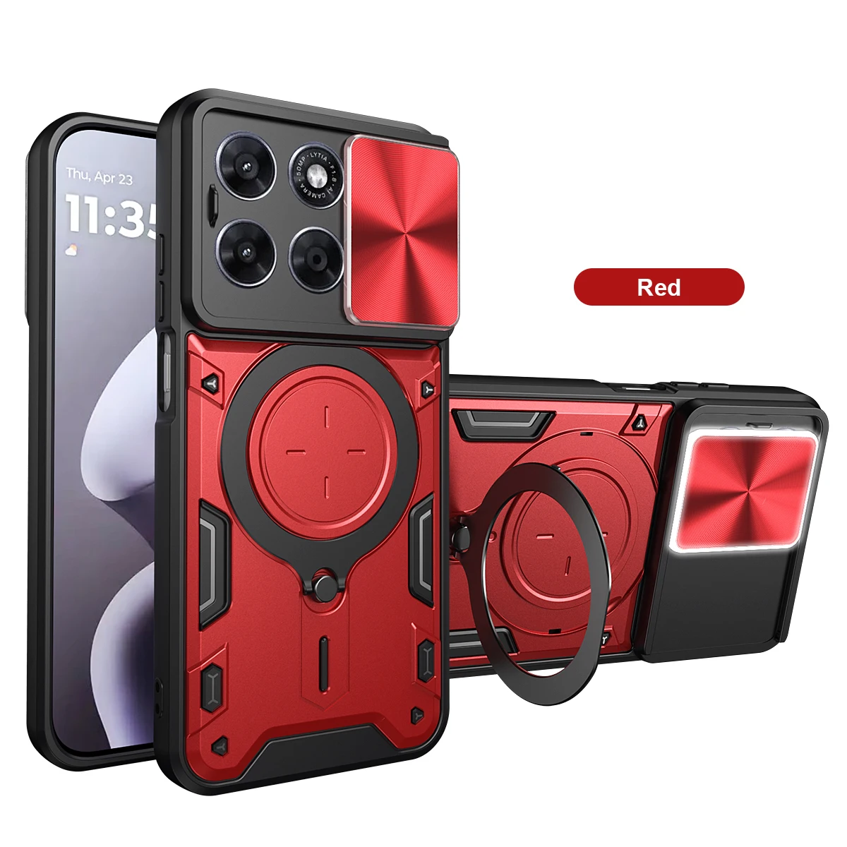 Sleek Slide Camera Ring Holder Case with Armor Stand for Motorola Edge 50 Series
