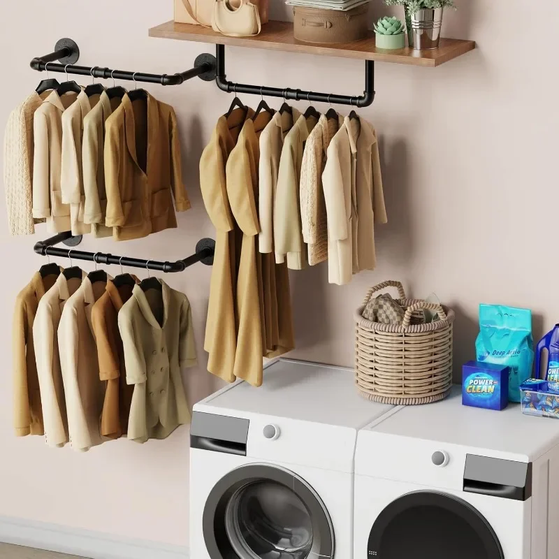Wall Mounted Clothes Rack, 31.5in Industrial Pipe Wall Mount Clothing Rack, Space Saver Hanging Pipe Clothes Rack 4