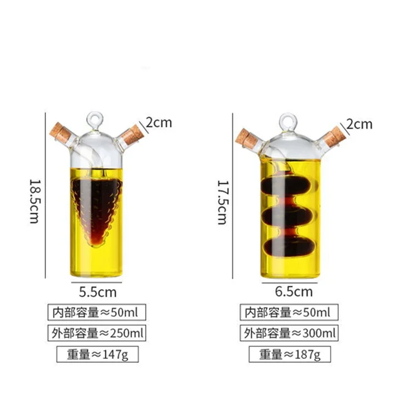 Two-in-one High Borosilicate Glass Oil Pot condiment squeeze bottles seasoning jars with Two Mouths and Fine Mouths for Kitchen Sealed Sauce and Vinegar Seasoning Bottle