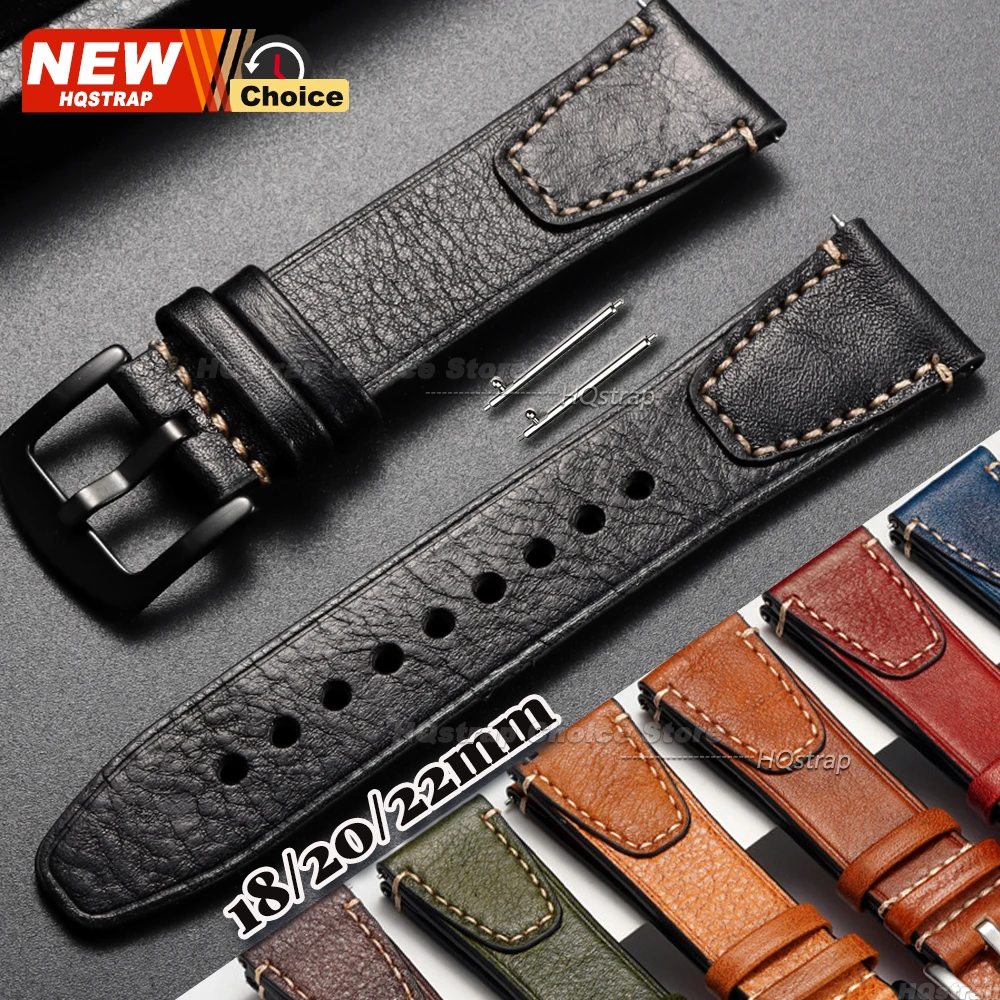 Genuine Vintage Leather Quick Release Watch Strap - Retro Bracelet