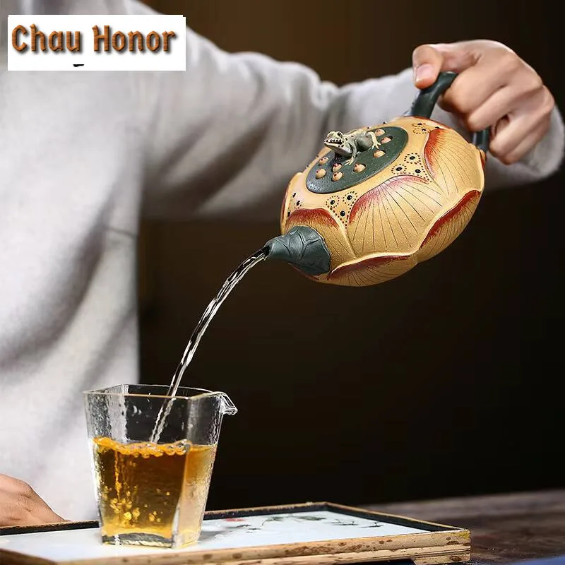 600ml High-end Yixing Zisha Pot High-capacity Raw Ore Purple Sand Frog Lotus Seed Tea Pot Household Kung Fu Tea Set Tea Ceremony