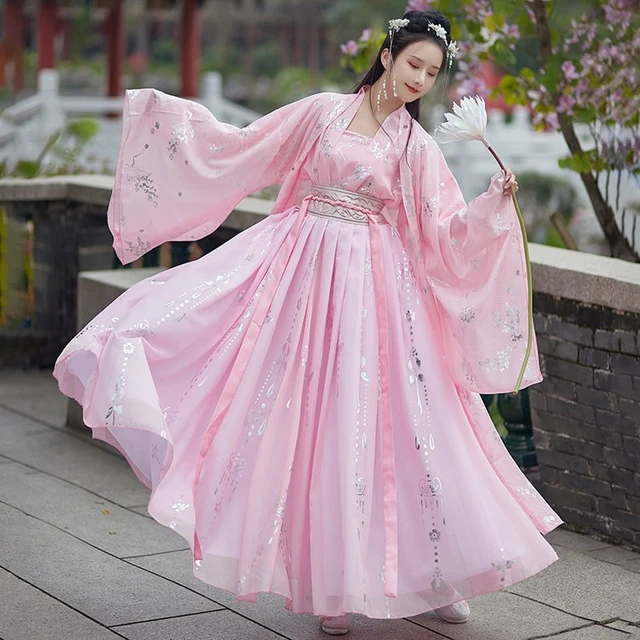 Quotidiano Hanfu femminile estate tradizionale cinese Hanfu antico Costume  da ballo elegante fiore fata bianco rosa donne abito rosso cinese -  AliExpress