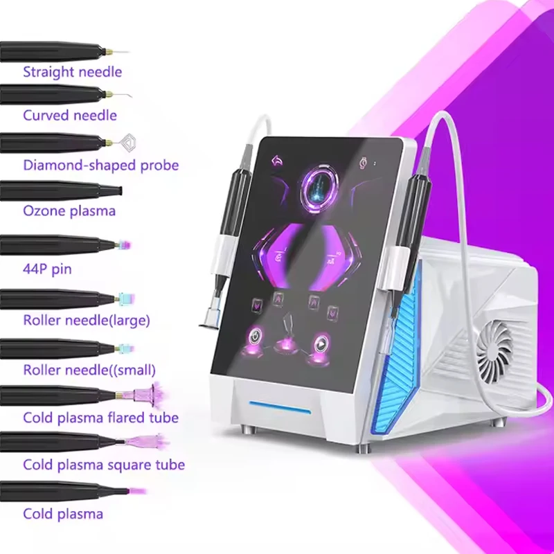 Newest 2 Handles Cold and Warm Plasma Hybrid Plasma Pen Ozone Eyelid Lift Hair Growth Acne Wrinkles Removal With 10 Heads