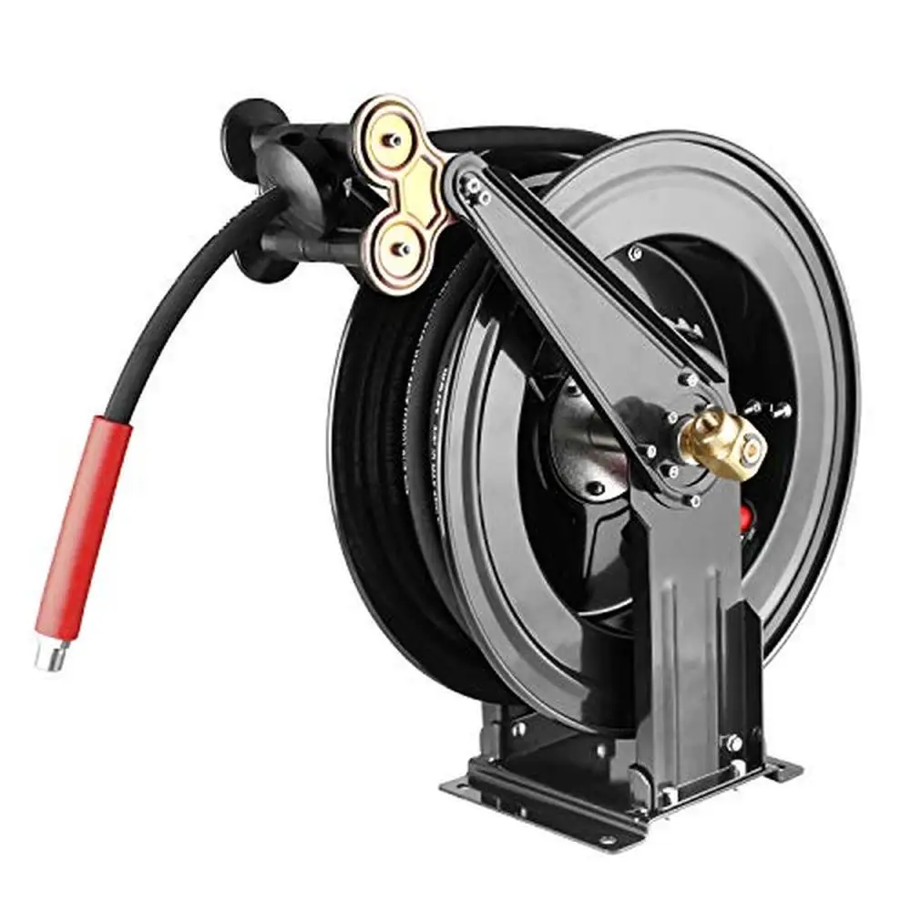 

Air/Oil/Water 4000 PSI Retractable High Pressure Hose Reel 50ft 3/8" Capacity Metal Construction Swivel Mount Rust Resistant