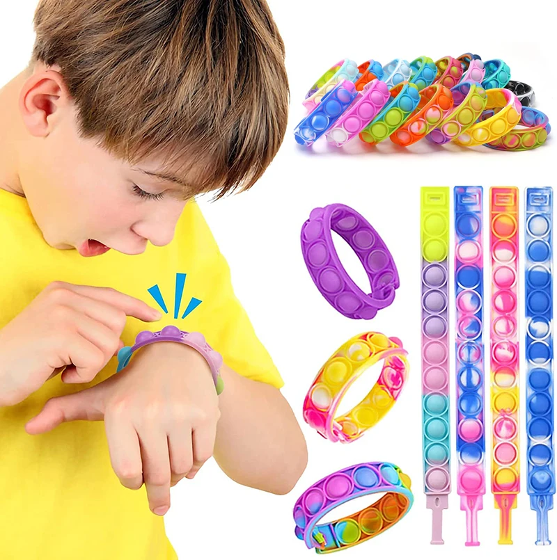 10pcs Colorful Pop Bracelet Fingertip Press Wrist Strap Toys for Kids Birthday Party Favors Guest Gifts Prizes Goodie Bag Filler
