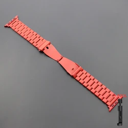 Premium Stainless Steel Watch Band - Elegant Metal Strap Replacement - 44mm - 45mm - 46mm - 49mm (Red)