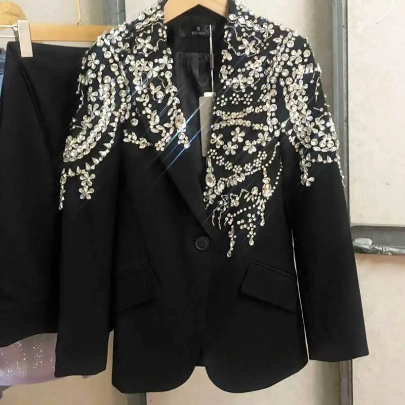 

Heavy Industry Fashion Full Sky Star Handmade Suit Women Single Button Lapel Studded Bead Blazer Coat Y2K Clothes For Party New