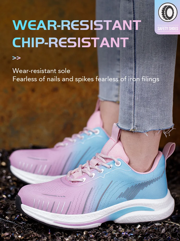 여성용 경량 작업 안전화, 강철 발가락 신발, 통기성 작업 스니커즈, 파괴할 수 없는 보호 신발