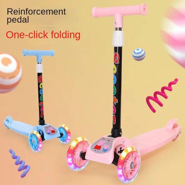 LazyChild 2-8 Years Old Children's Scooter Foldable Three-Wheel Flashing Bicycle Safety Sliding Toy Stroller DropShipping 3