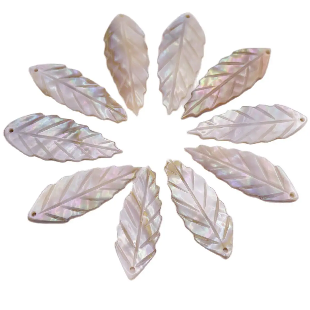 

10PCS Leaves Shell Natural Brown Rainbow Shining Mother of Pearl Pendant 1.57“
