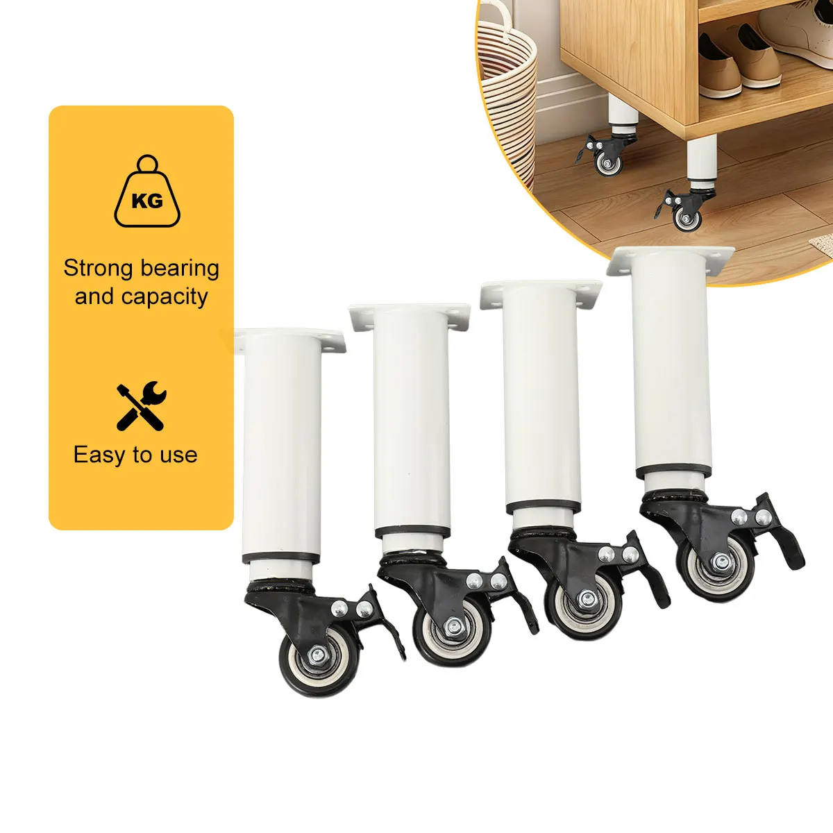 4 Stück 18–24 cm verstellbare Möbelfüße mit Lenkrollen, universelles Lenkrollenrad für Möbel, Lenkrolle, geräuschlos, tragbar – Detail 11