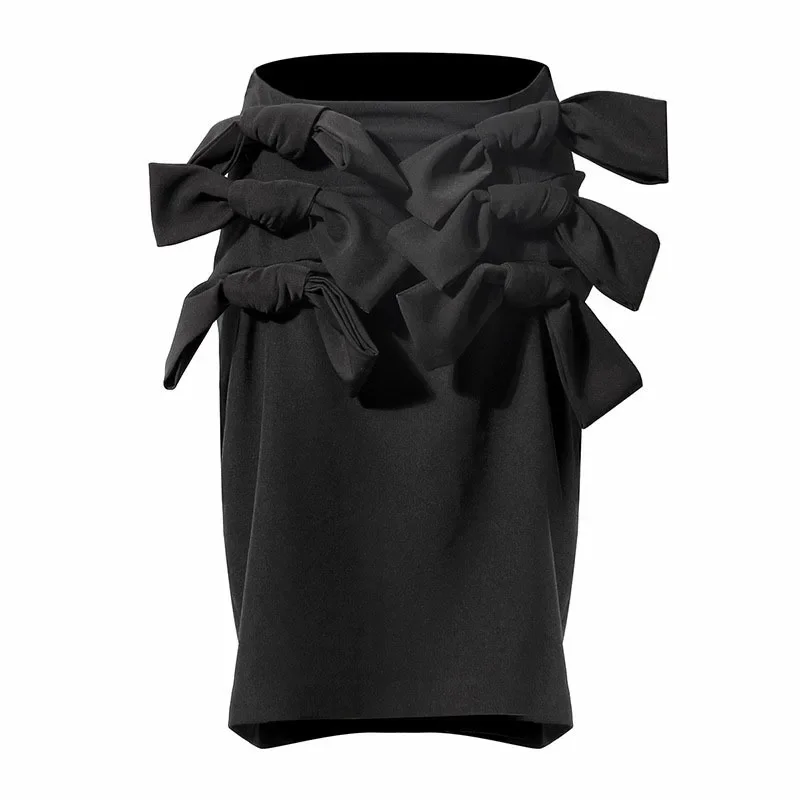 Gothic Bodycon Patchwork Bowknot Skirt Women High Waist Black Midi Skirts Female Fashion New Clothing 2023 Mall Goth Skirt OL