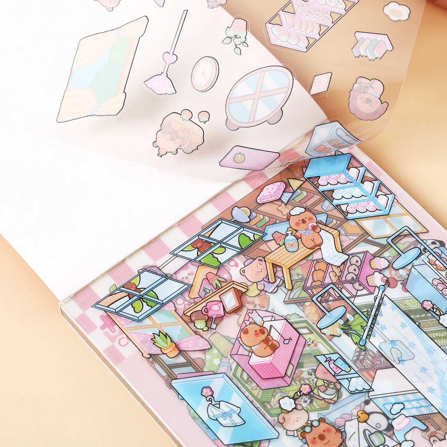 귀여운 미니어처 장면 모음집 (핀셋 포함) 수제 DIY 스트레스 해소 스티커북 여가 시간에 즐길 수 있는 완벽한 선물