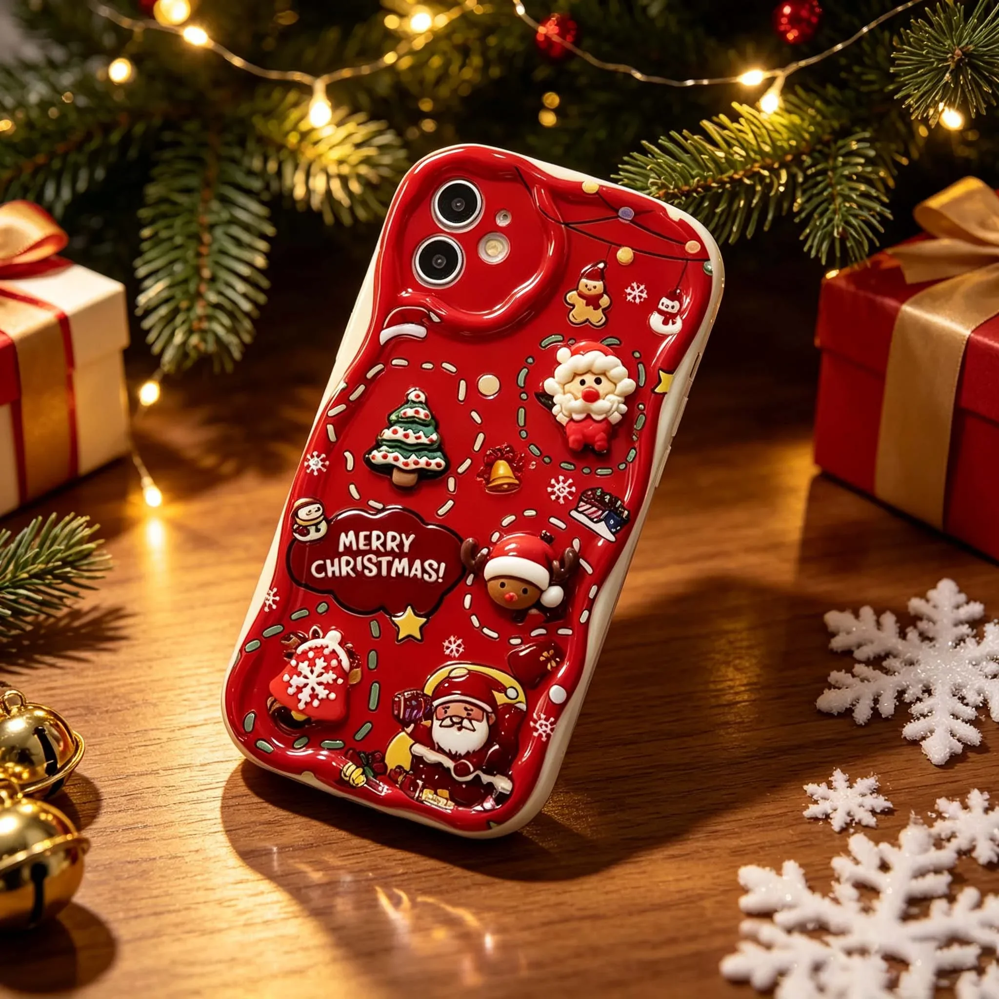 Charming 3D Christmas Santa Claus Doll Silicone Phone Cover - Festive Design