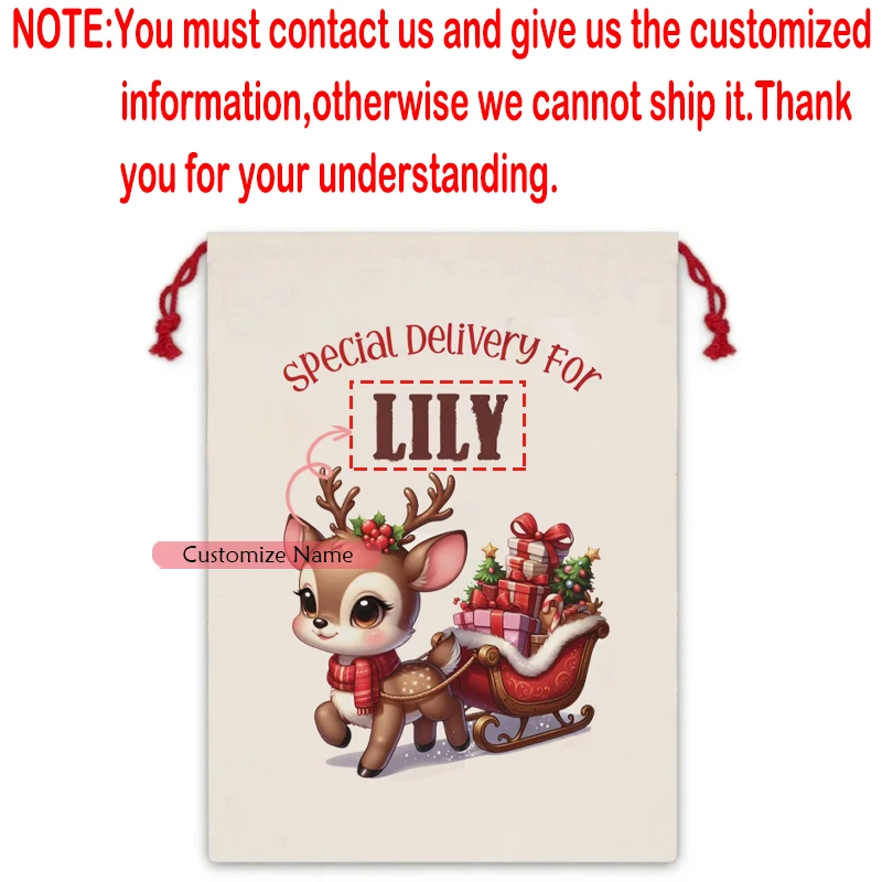 Personalisierter Name, besondere Lieferung, Weihnachtssack, individuelle Weihnachtsgeschenktüte für Kinder, Jungen und Mädchen, Urlaubsparty-Dekorationszubehör – Detail 2