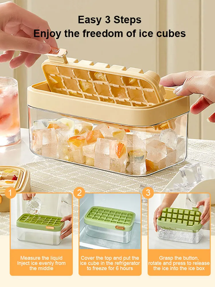 

Ice Cube Mold With Storage Box Ice Cube Tray Box Seconds To Release Moulds Household Sealed Food Grade Ice Maker Kitchen Tools
