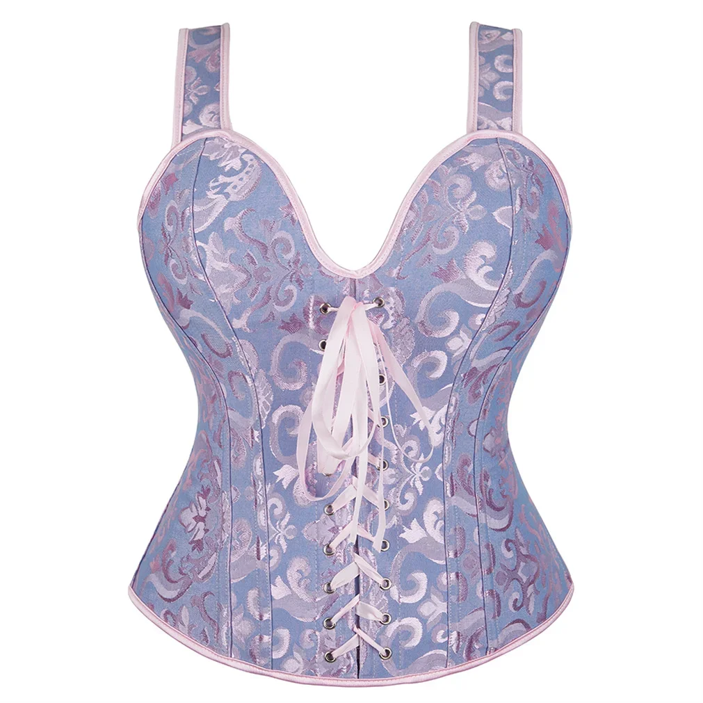 Women's Corset Bustier Gothic Jacquard Shoulder Straps Tank Overbust Renaissance Gorset Top Push Up Holiday Party Club Dance