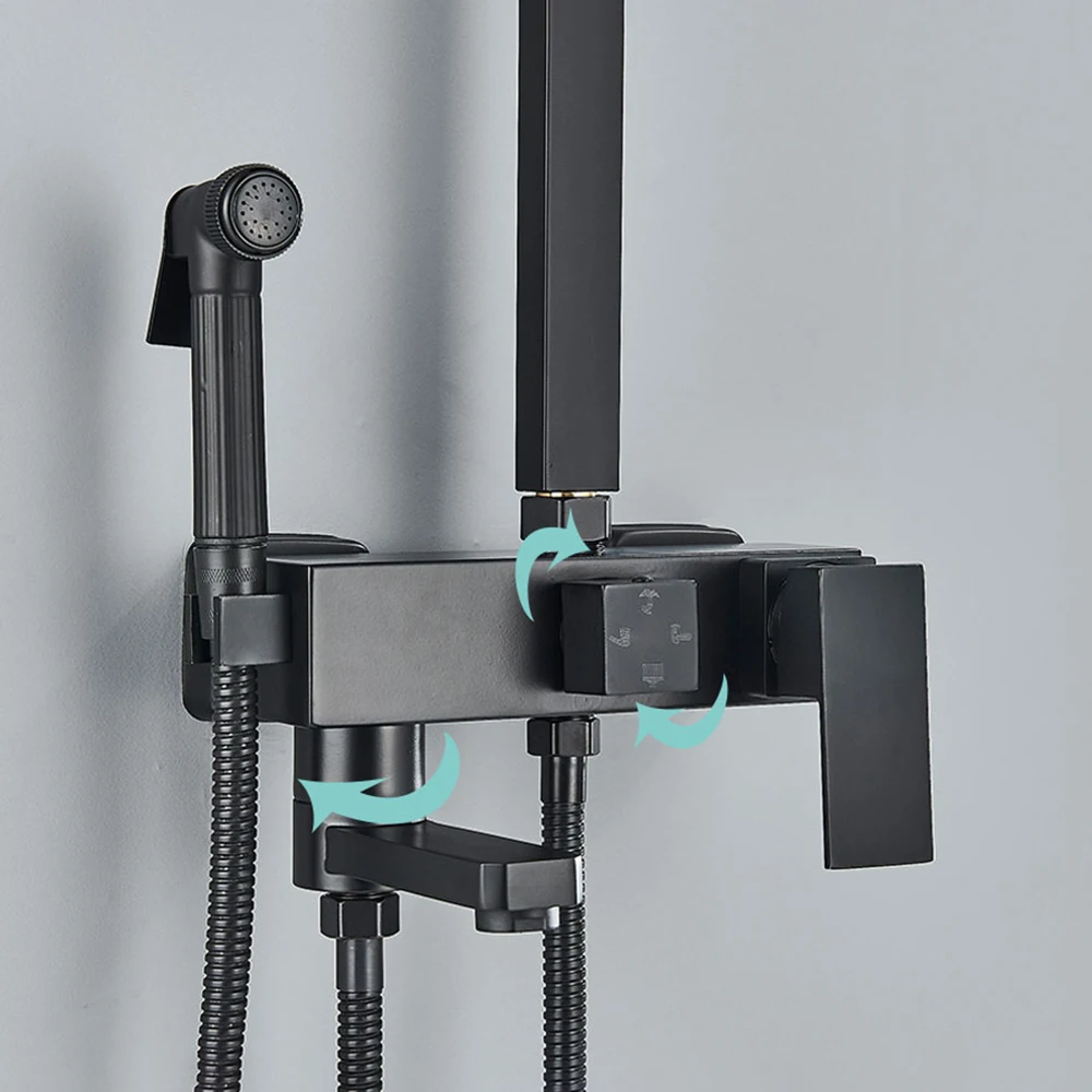 Bathroom Shower Faucet Set Black/Chrome Brass Shower Mixer Crane Rainfall