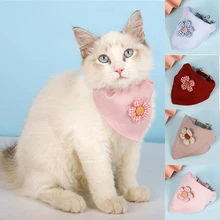 Fashion Cartoon Collar For Cat Bandana Kitten Dog Scarf Adjustable Pet Collar Cotton Pet Supplies Small Flower Triangle Scarf