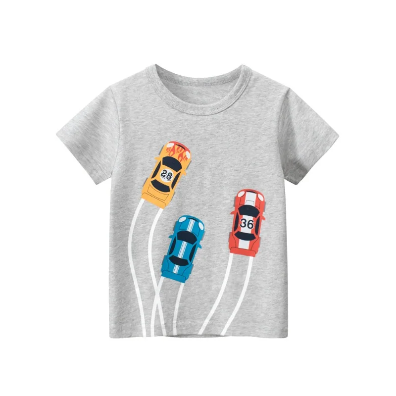 2024 Summer New Boys Short Sleeved T-shirt Kids Clothes O-Neck Cartoon Car Cotton Base Shirts 2-10 Years Old Children's Clothing