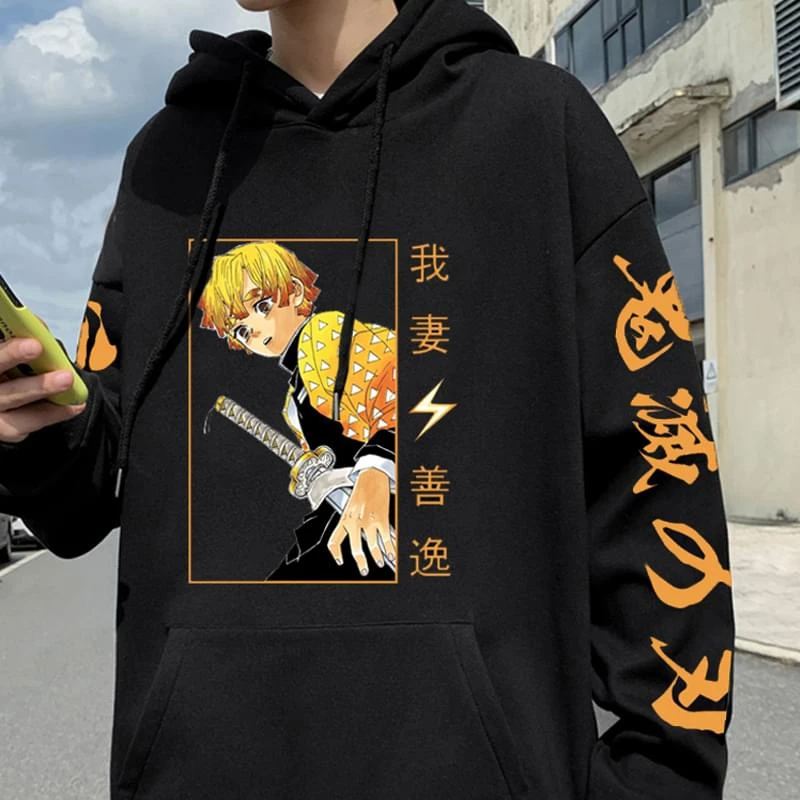 Anime Demon Slayer Hoodies Agatsuma Zenitsu Printed Women's Men's Sweatshirts Harajuku Streetwear Unisex Pullover Graphic Hoodie oversized hoodie
