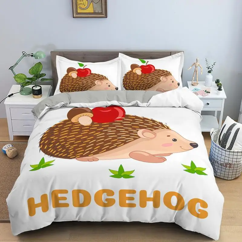 

Cute Hedgehog Duvet Cover 3D Cartoon Animal Bedding Set King Full Queen Size Microfiber 3PCS Comforter Cover With Pillowcases