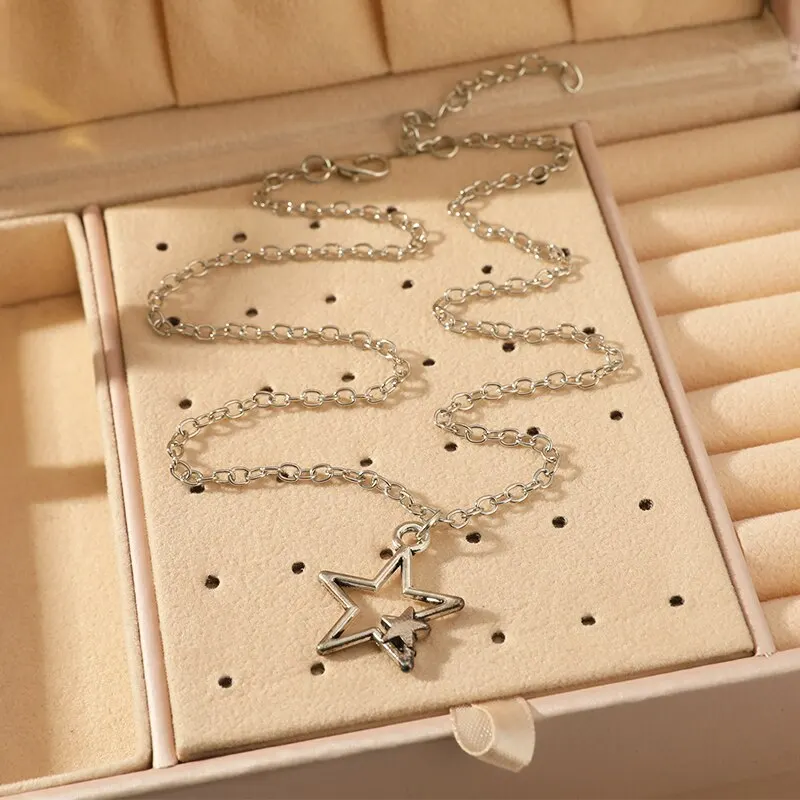 Täglicher Schmuck Machen Sie eine modische Vintage-Pentagramm-Anhängerkette aus schwarzem Seil_voghion.com