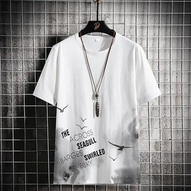 الرجال فضفاضة تناسب نصف كم تي شيرت الصيف الكورية ن...